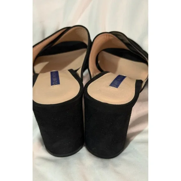 Stuart Weitzman Galene Black Suede Block Heel Mules Open Toe Sandals Spain 8.5 - Picture 4 of 10
